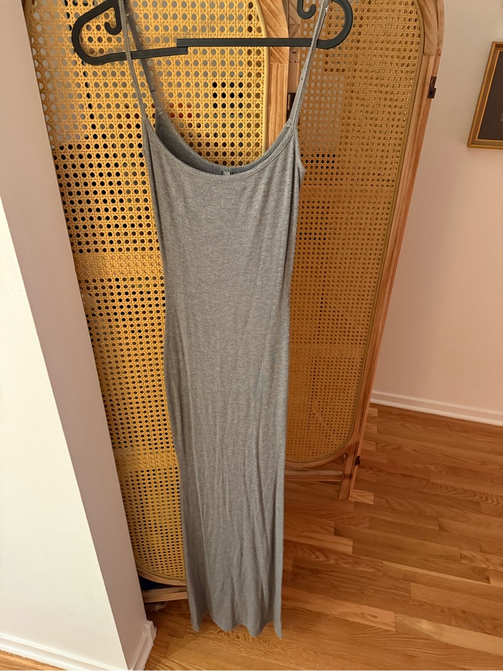 SKIMS Ribbed Long Slip Dress in Grey